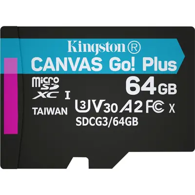 Карта пам`яті MicroSDXC  64GB UHS-I/U3 Class 10 Kingston Canvas Go! Plus R200/W200MB/s (SDCG4/64GBSP)