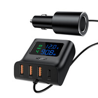 Автомобільний зарядний пристрій Acefast B8 LCD Display, HUB Charger, Black
