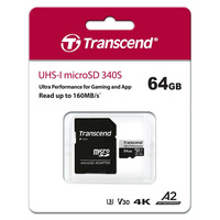 Transcend microSDXC 340S [Карта пам'яті  microSD 64GB C10 UHS-I U3 A2 R160/W80MB/s + SD]
