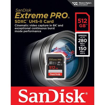 Карта памяти SanDisk SD  512GB C10 UHS-II U3 R280/W150MB/s Extreme Pro V60