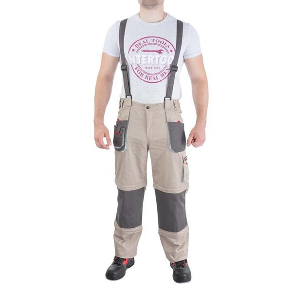 Брюки трансформер робочі з лямками 6 в 1, 100% бавовна, щільність 180 г / м2, L INTERTOOL SP-3043