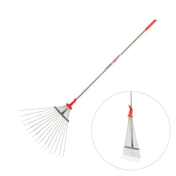 Граблі віялові, 15 прутів, металева рукоятка, регульована ширина 20-65 см INTERTOOL FT-3008