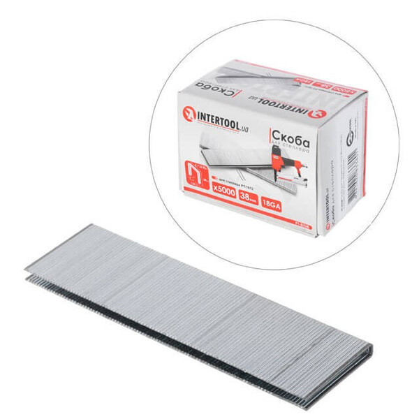 Скоба для степлера PT-1612 38 мм (18GA) 5,7(5,8)x1,25x1,0 мм 5000од/упак. INTERTOOL PT-8338