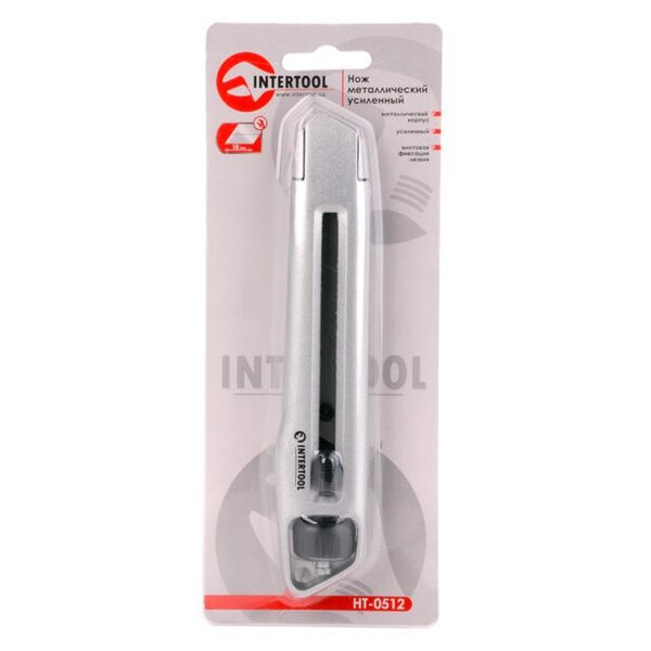 Нож металлический усиленное лезвие 18мм INTERTOOL HT-0512
