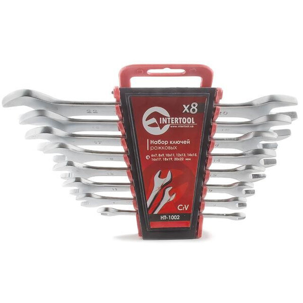 Набір ключів ріжкових 8 шт., 6-22 мм CrV INTERTOOL HT-1002