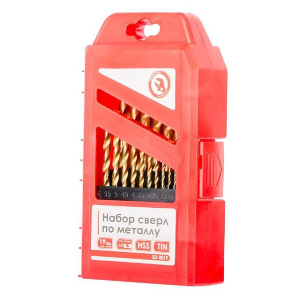 Набор сверл по металлу DIN338 HSS 19шт (1.0-10.0), покрытие Ti INTERTOOL SD-0019