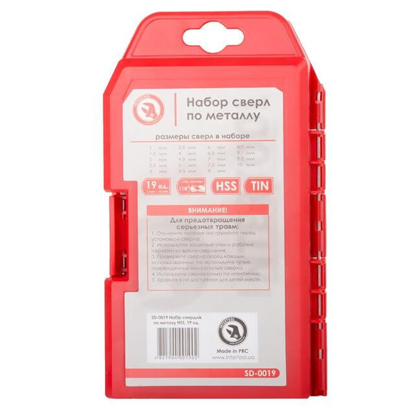 Набор сверл по металлу DIN338 HSS 19шт (1.0-10.0), покрытие Ti INTERTOOL SD-0019