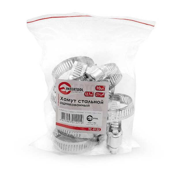 Хомут сталевий оцинкований 12,7 мм D 21-44 мм INTERTOOL TC-0122