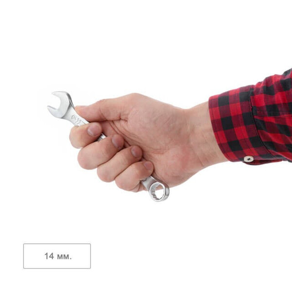 Ключ комбінований 14 мм, CrV, покриття Сатин-хром PROF DIN3113 INTERTOOL XT-1014