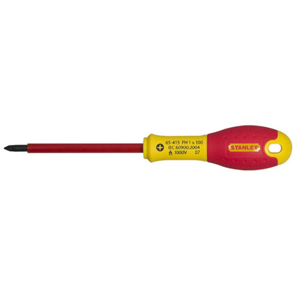 Отвертка электрика FatMax VDE 1000V изолированная с жалом под шлиц Ph1 длиной 100 мм STANLEY 0-65-415