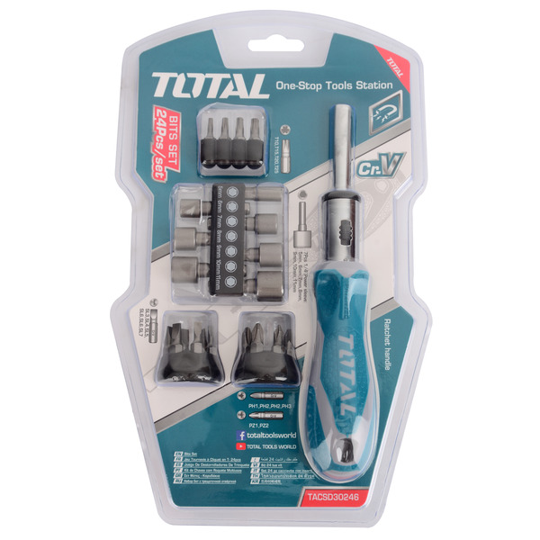 Викрутка Total з реверсом і зі змінними насадками 24 шт. (TACSD30246)