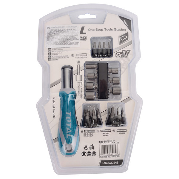 Викрутка Total з реверсом і зі змінними насадками 24 шт. (TACSD30246)