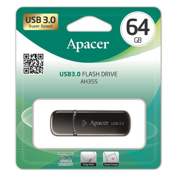 USB-Флешка USB 3.0 64GB Apacer AH355 Black (AP64GAH355B-1)