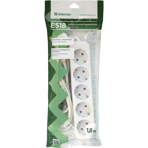 Мережевий фільтр DEFENDER (99229)E518 1.8 m 5 роз білий