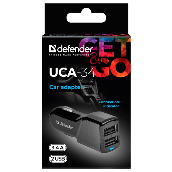 Автомобільний зарядний пристрій Defender UCA-34 2xUSB, 5V / 3.4A (83834)