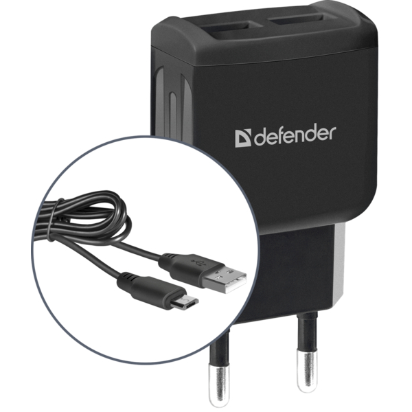 Мережевий зарядний пристрій Defender UPС-21 2xUSB, 5V/2.1А КабельmicroUSB (83581)