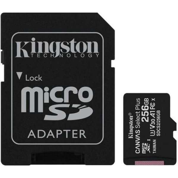 Карта памяти MicroSDXC 256GB UHS-I/U3 Class 10 Kingston Canvas Select Plus R100/W85MB/s + SD-адаптер (SDCS2/256GB)