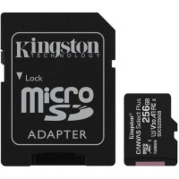 Карта памяти MicroSDXC 256GB UHS-I/U3 Class 10 Kingston Canvas Select Plus R100/W85MB/s + SD-адаптер (SDCS2/256GB)