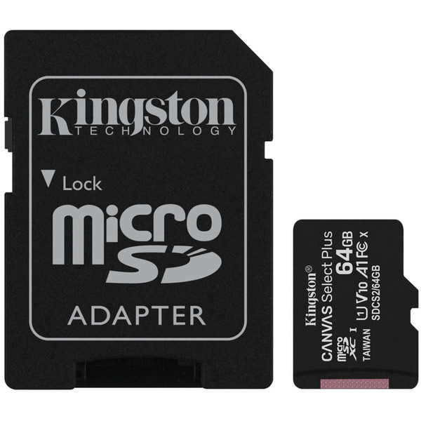 Карта памяти MicroSDXC  2x64GB UHS-I Class 10 Kingston Canvas Select Plus R100MB/s + SD-адаптер (SDCS2/64GB-2P1A)