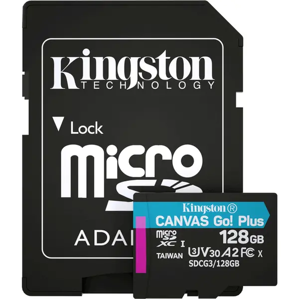 Карта пам`яті MicroSDXC 128GB UHS-I/U3 Class 10 Kingston Canvas Go! Plus R170/W90MB/s + SD-адаптер (SDCG3/128GB)