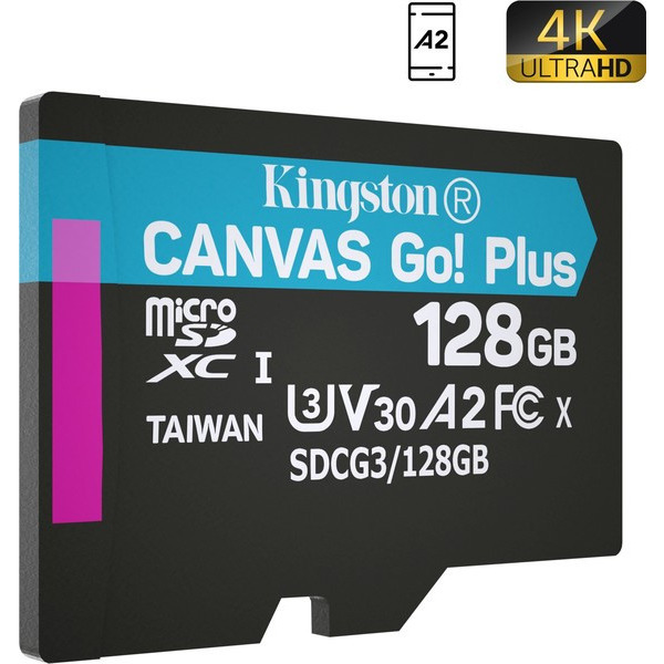 Карта пам`яті MicroSDXC 128GB UHS-I/U3 Class 10 Kingston Canvas Go! Plus R170/W90MB/s (SDCG3/128GBSP)
