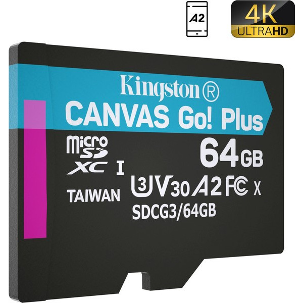 Карта пам`яті MicroSDXC 64GB UHS-I/U3 Class 10 Kingston Canvas Go! Plus R170/W70MB/s (SDCG3/64GBSP)