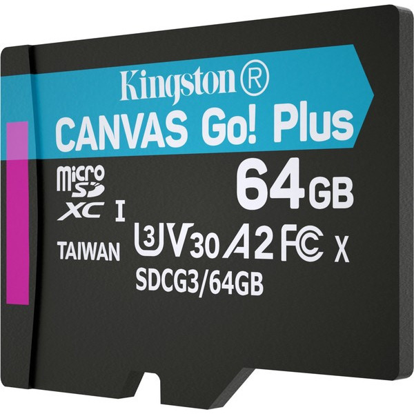 Карта пам`яті MicroSDXC 64GB UHS-I/U3 Class 10 Kingston Canvas Go! Plus R170/W70MB/s (SDCG3/64GBSP)