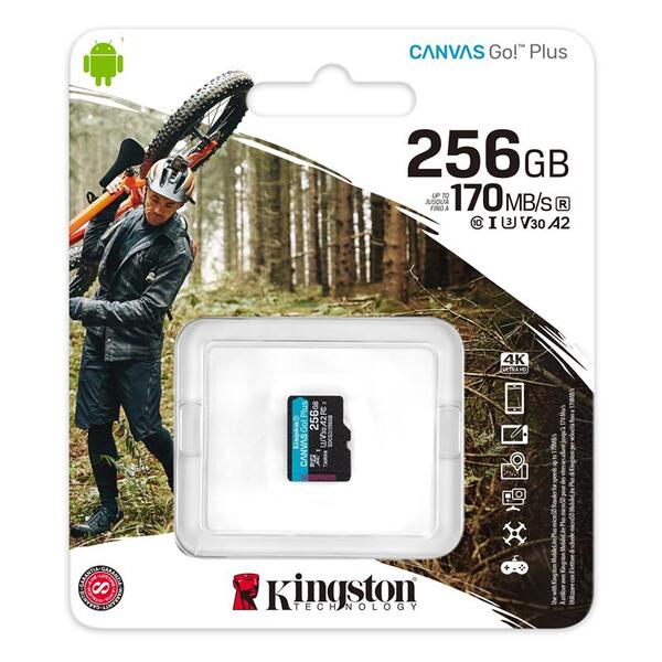 Карта пам`яті MicroSDXC 256GB UHS-I/U3 Class 10 Kingston Canvas Go! Plus R170/W90MB/s (SDCG3/256GBSP)