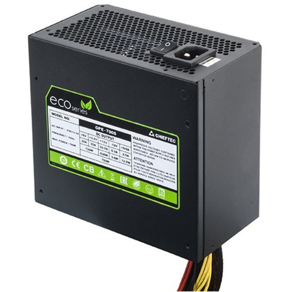 Chieftec Блок питания RETAIL Eco GPE-500S,12cm fan,a/PFC,24+4,2xPeripheral,4xSATA,1xPCIe
