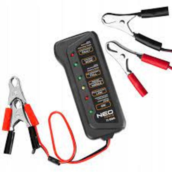 Тестер акумулятора Neo Tools, 12В, 2 затискачі типу «крокодил»