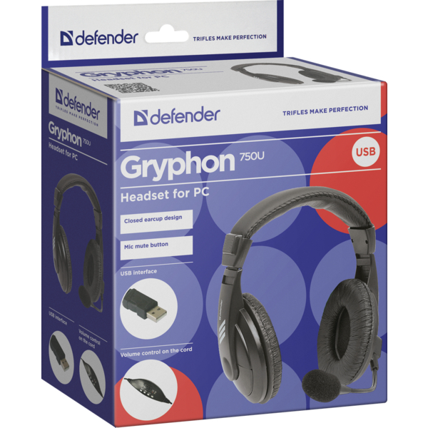 Навушники DEFENDER (63752)Gryphon 750U USB,