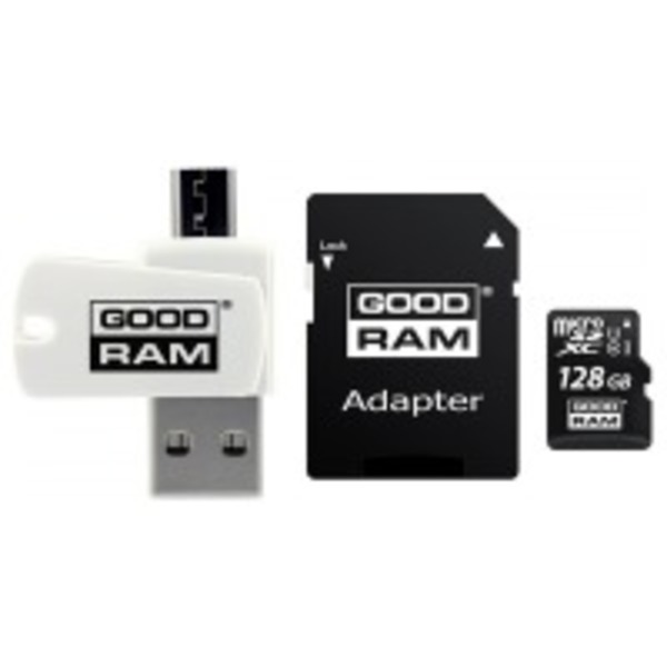 Карта памяти MicroSDXC 128GB UHS-I Class 10 Goodram + SD-adapter + OTG Card reader (M1A4-1280R12)