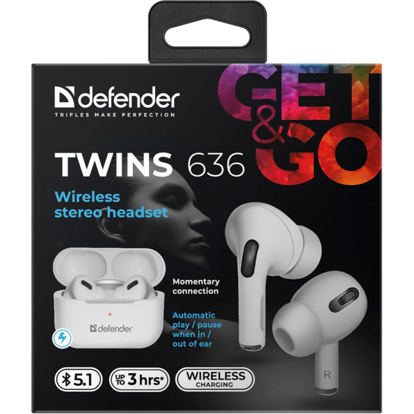 Наушники Defender Twins 636 TWS Pro Bluetooth (63636) White