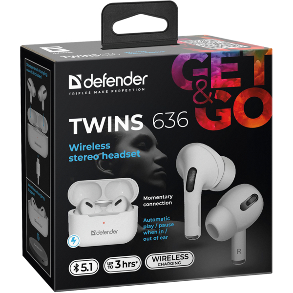 Наушники Defender Twins 636 TWS Pro Bluetooth (63636) White