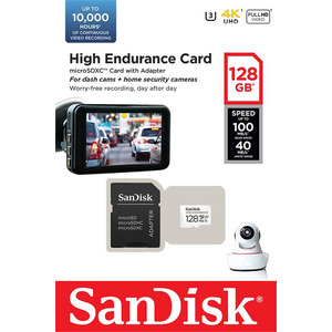 Карта памяти MicroSDXC 128GB UHS-I/U3 Class 10 SanDisk High Endurance R100/W40MB/s + SD-adapter (SDSQQNR-128G-GN6IA)