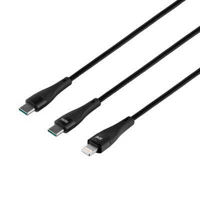 КабельHoco U102 Super 100W 2 in1 Type-C to Type-C+Lightning Black