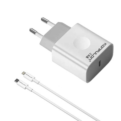 Зарядний пристрій Konfulon C69D+DC13, PD, 20W, Cable Type-C to Lightning White