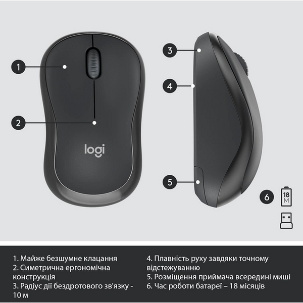 Комплект (клавiатура, миша) бездротовий Logitech MK295 Combo Black (920-009800)