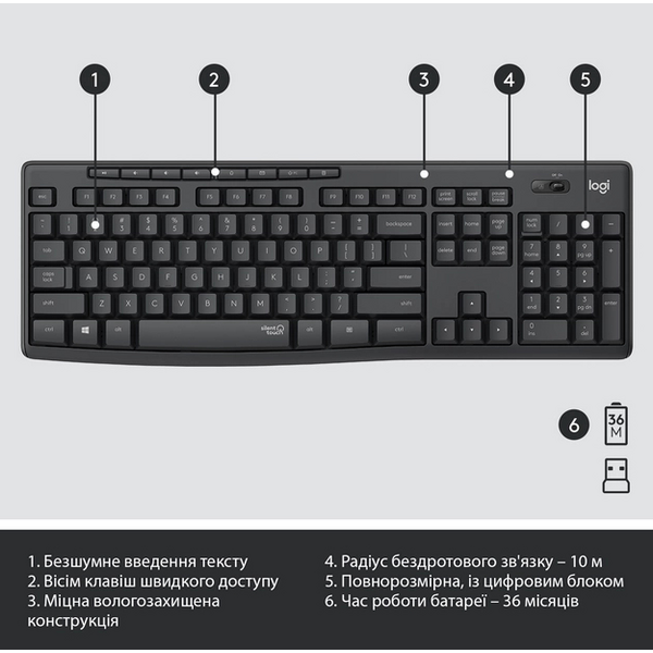 Комплект (клавiатура, миша) бездротовий Logitech MK295 Combo Black (920-009800)