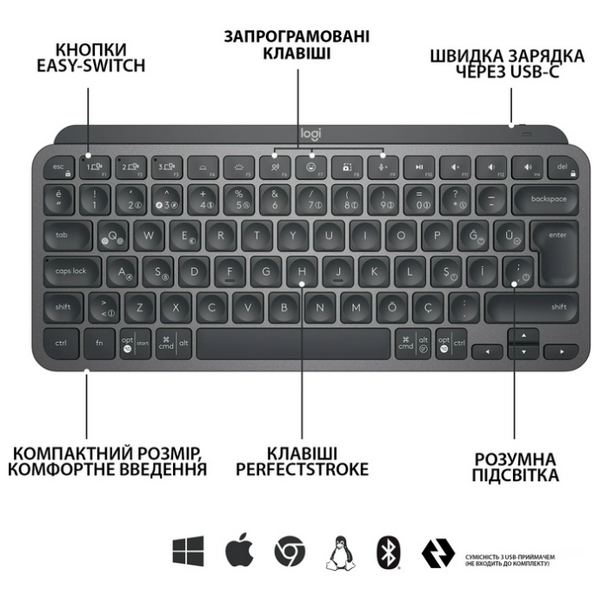 Клавіатура Logitech MX Keys Mini Wireless Illuminated Graphite 920-010498