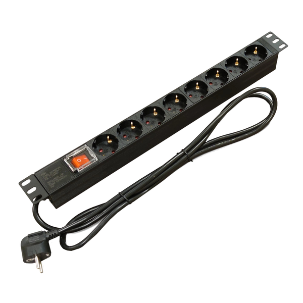 Блок 19" на 8 роз. нім. станд., 16А, 1U, з вимикачем, шнур 1.8м Kingda