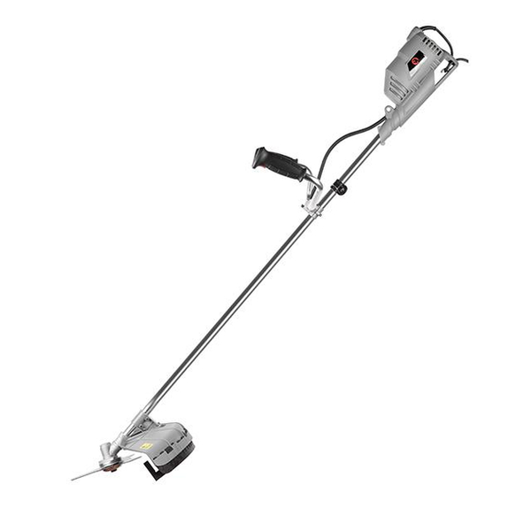 Тример електричний, 1400 Вт, 230 В~50 Гц, 7500 об/хв, плавний пуск,рем.привід, діаметр обертання диска/ліски 255/420 мм, котушка + 3-х зубчастий ніж INTERTOOL DT-2258