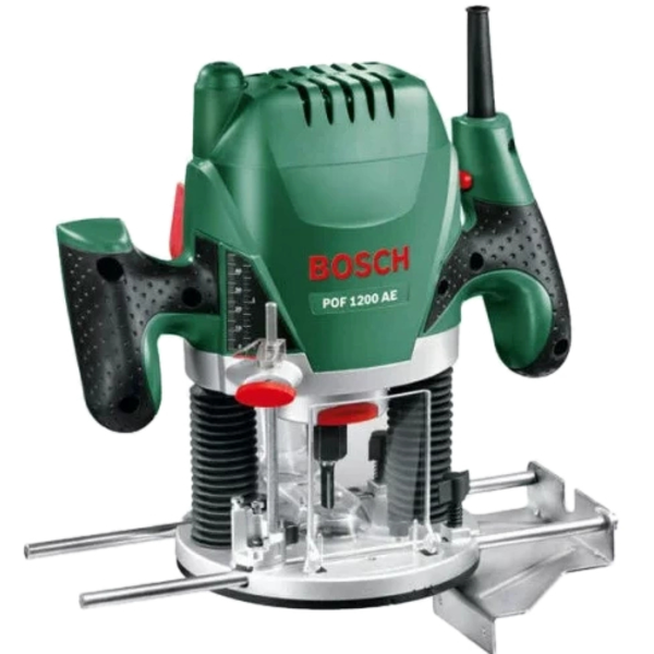 Фрезер Bosch POF 1200 AE, регулятор скорости, 1200Вт, пазовая фреза 8мм, переходник для пылесоса, 3 цанги, ключ, картонная упаковка (060326A100)