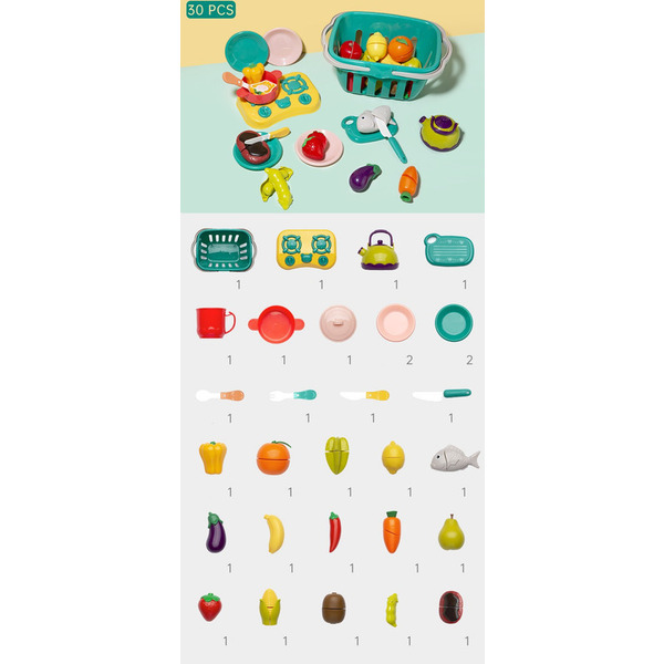 Ігровий набір Beiens Кошик з овочами та фруктами на липучках 30 предметів (BC9902)