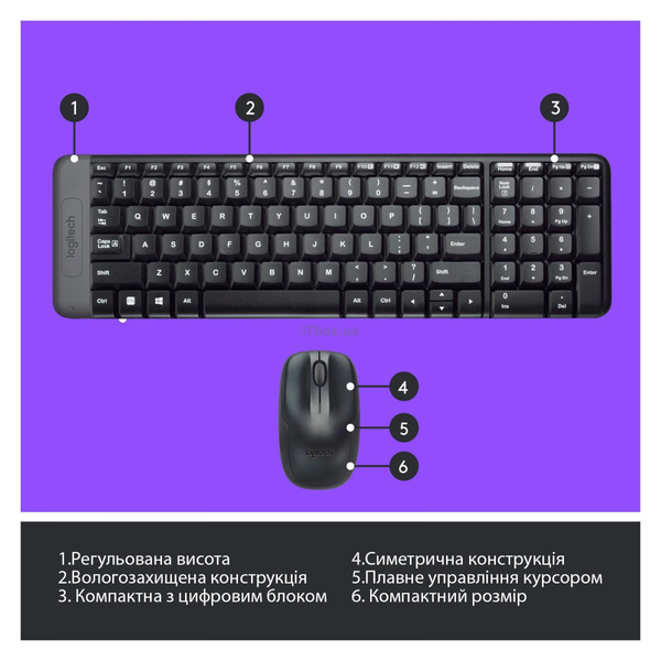 Комплект (клавіатура, миша) бездротовий Logitech MK220 Black (920-003168)