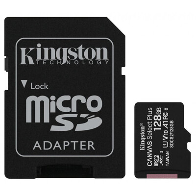 Карта памяти Kingston Canvas Select Plus 128Gb microSDXC (UHS-1) class 10 А1 (R-100MB/s) SD Adapter