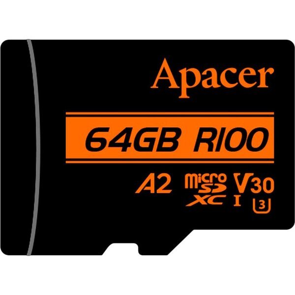 Карта памяти MicroSDXC  64GB UHS-I/U3 Class 10 Apacer (AP64GMCSX10U8-R) + SD адаптер