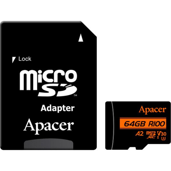 Карта памяти MicroSDXC  64GB UHS-I/U3 Class 10 Apacer (AP64GMCSX10U8-R) + SD адаптер