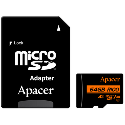 Карта памяти MicroSDXC  64GB UHS-I/U3 Class 10 Apacer (AP64GMCSX10U8-R) + SD адаптер