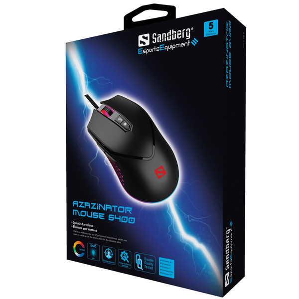 Мышь Sandberg Azazinator Mouse 6400 RGB Black (640-20)